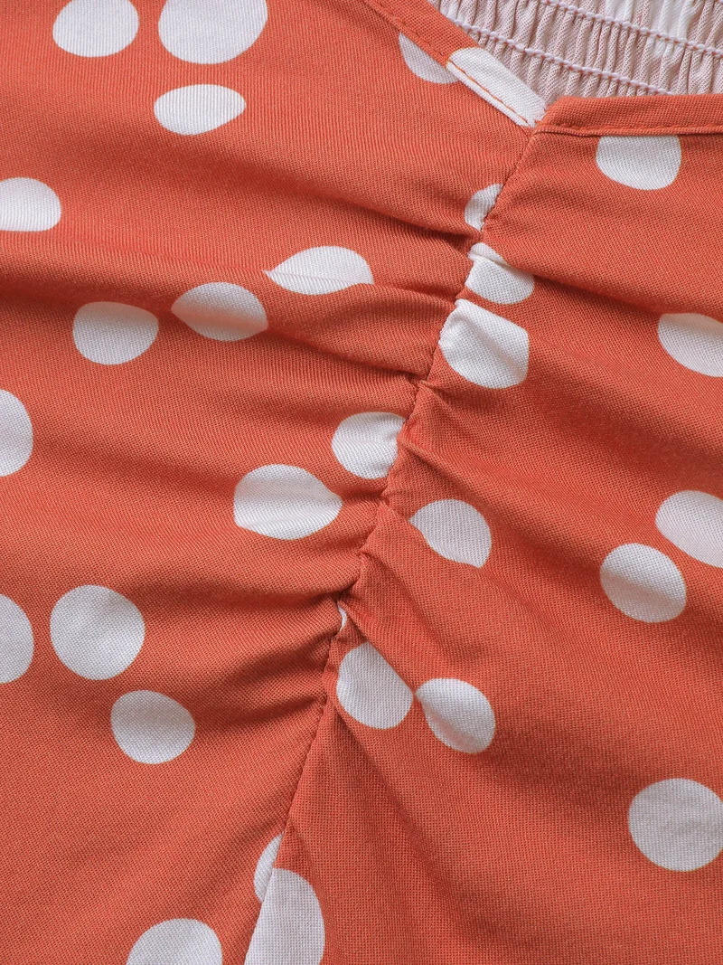 Polka Dots Gathered Bust Pockets Midi Dress