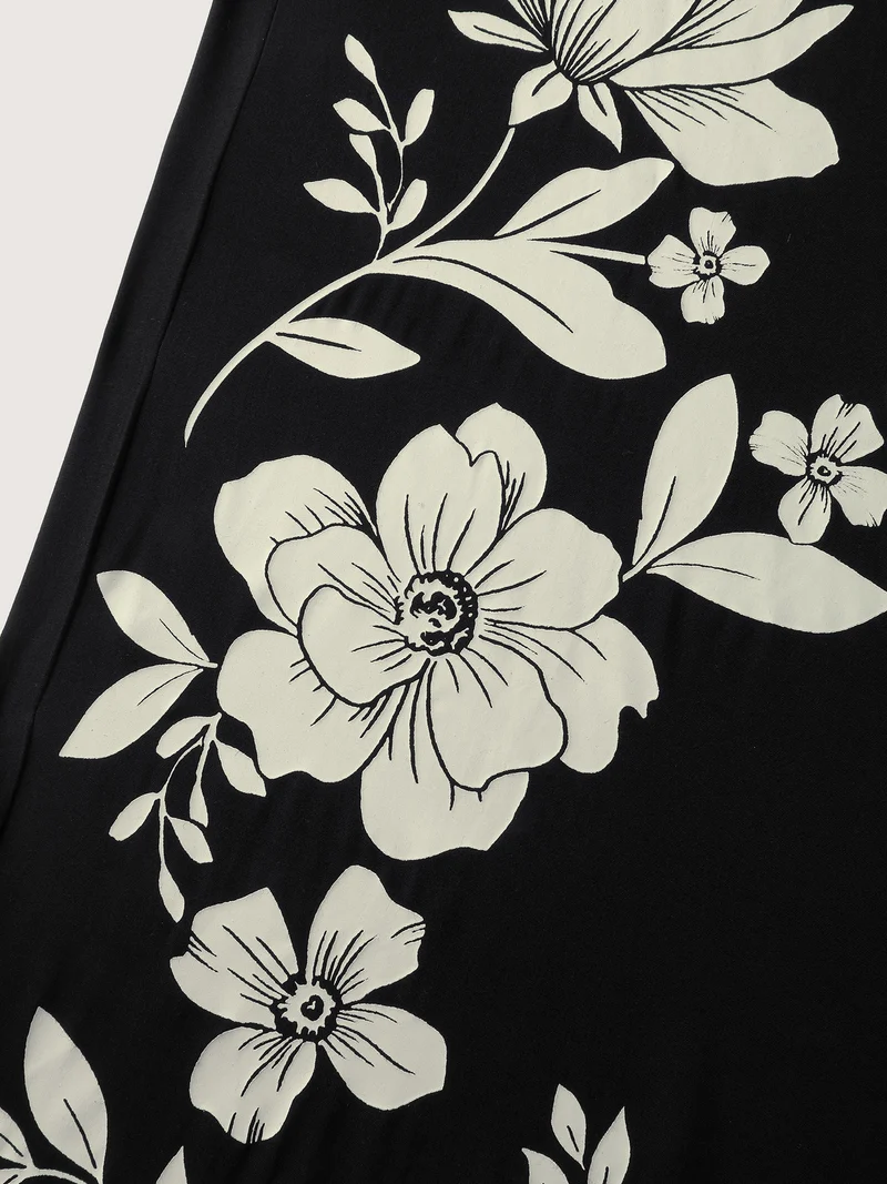 Floral Print Shirred Waist Wide-Leg Pants