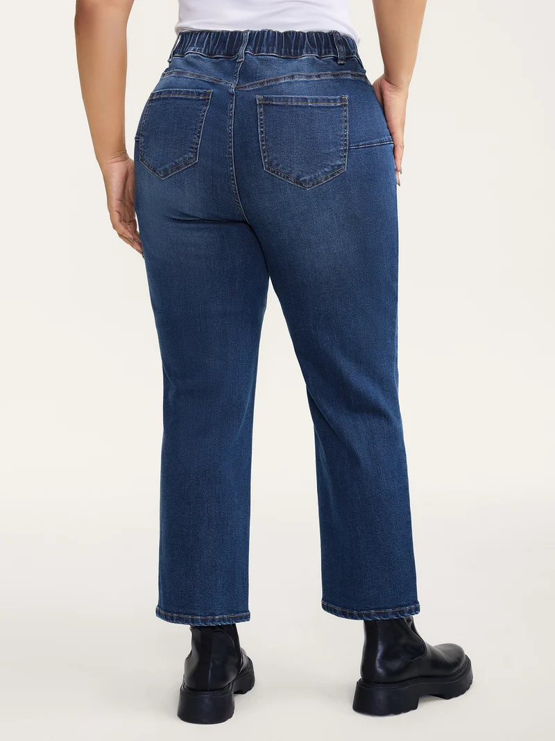 Stretchy Butt-Lifting Rubber Waist Straight-Leg Jeans