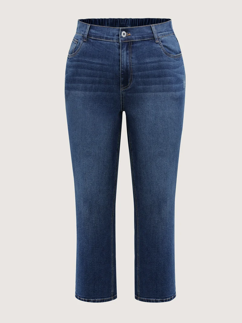 Stretchy Butt-Lifting Rubber Waist Straight-Leg Jeans