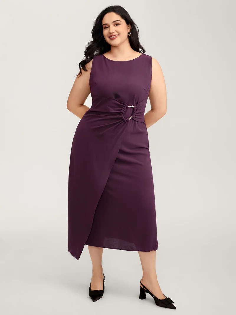 Metal Buckle Twist Side Sheath Maxi Dress