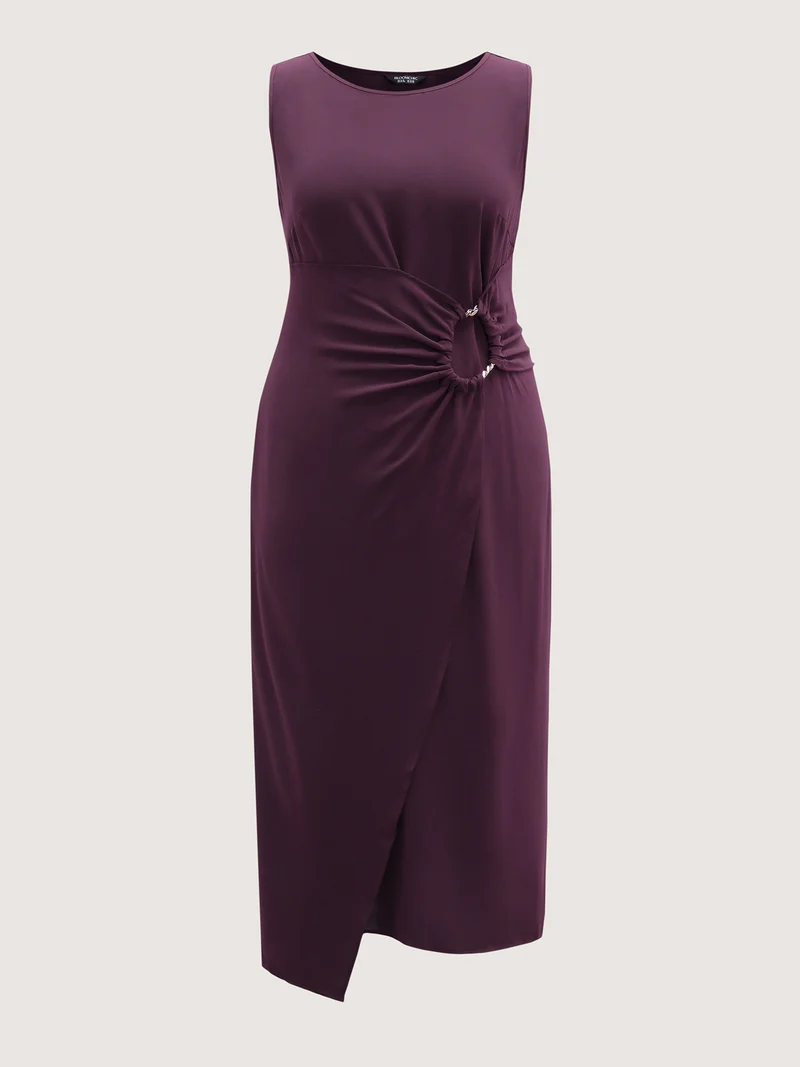 Metal Buckle Twist Side Sheath Maxi Dress