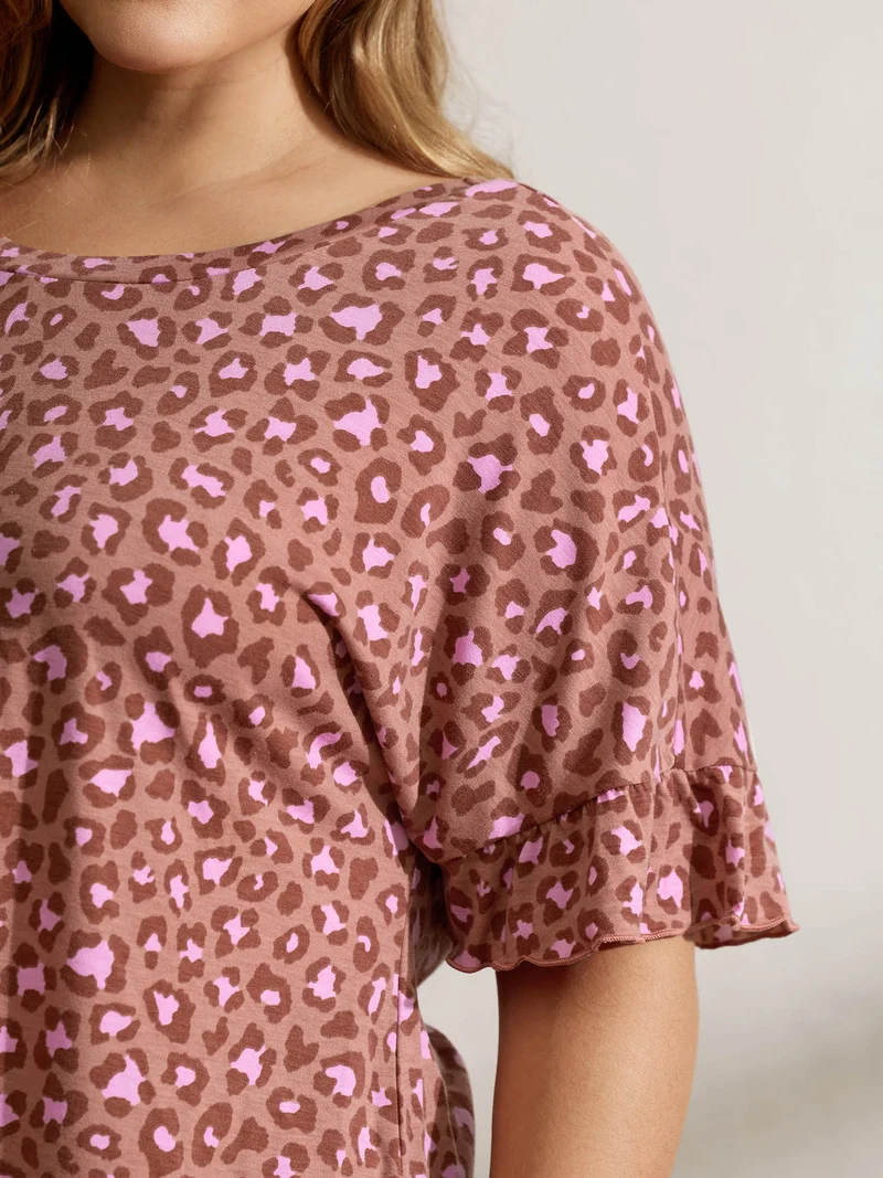Blushing Leopard Print Cross-Strap Back T-Shirt