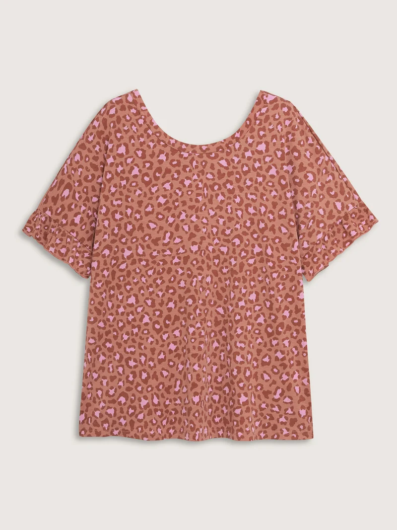 Blushing Leopard Print Cross-Strap Back T-Shirt