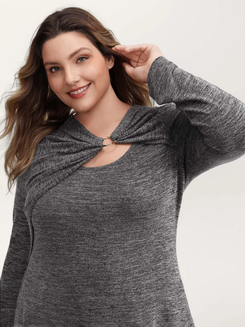 Heather Metal Detail Ruched T-Shirt