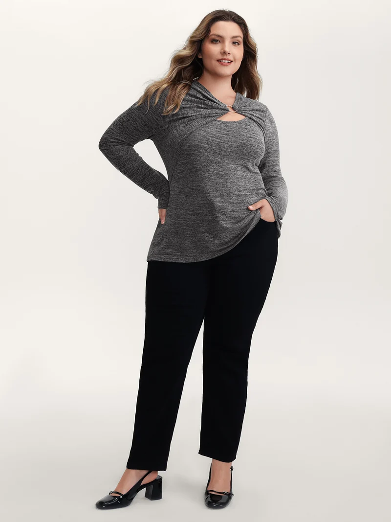 Heather Metal Detail Ruched T-Shirt