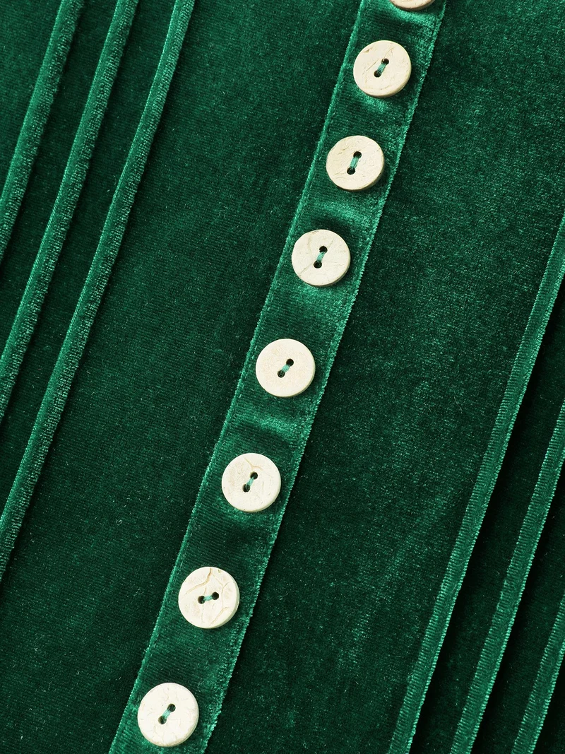 Velvet Pleated Button Neckline Blouse