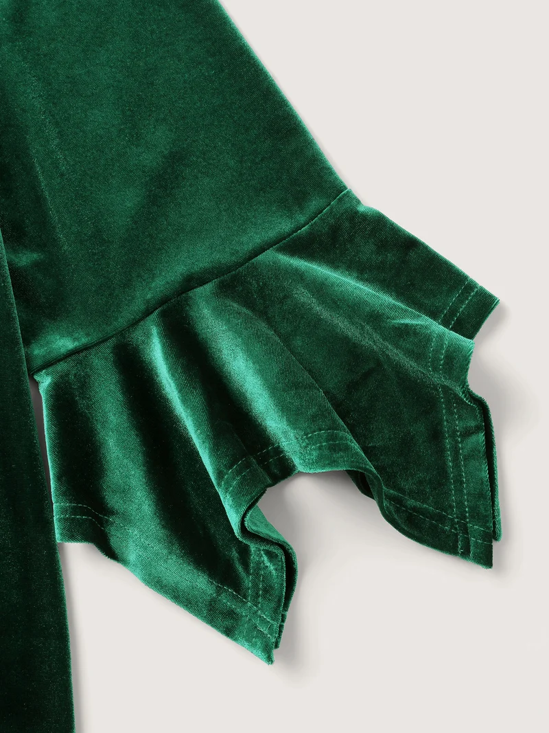 Velvet Pleated Button Neckline Blouse