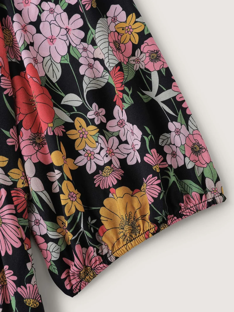 Rayon Floral Print Cinched Waist Mini Dress
