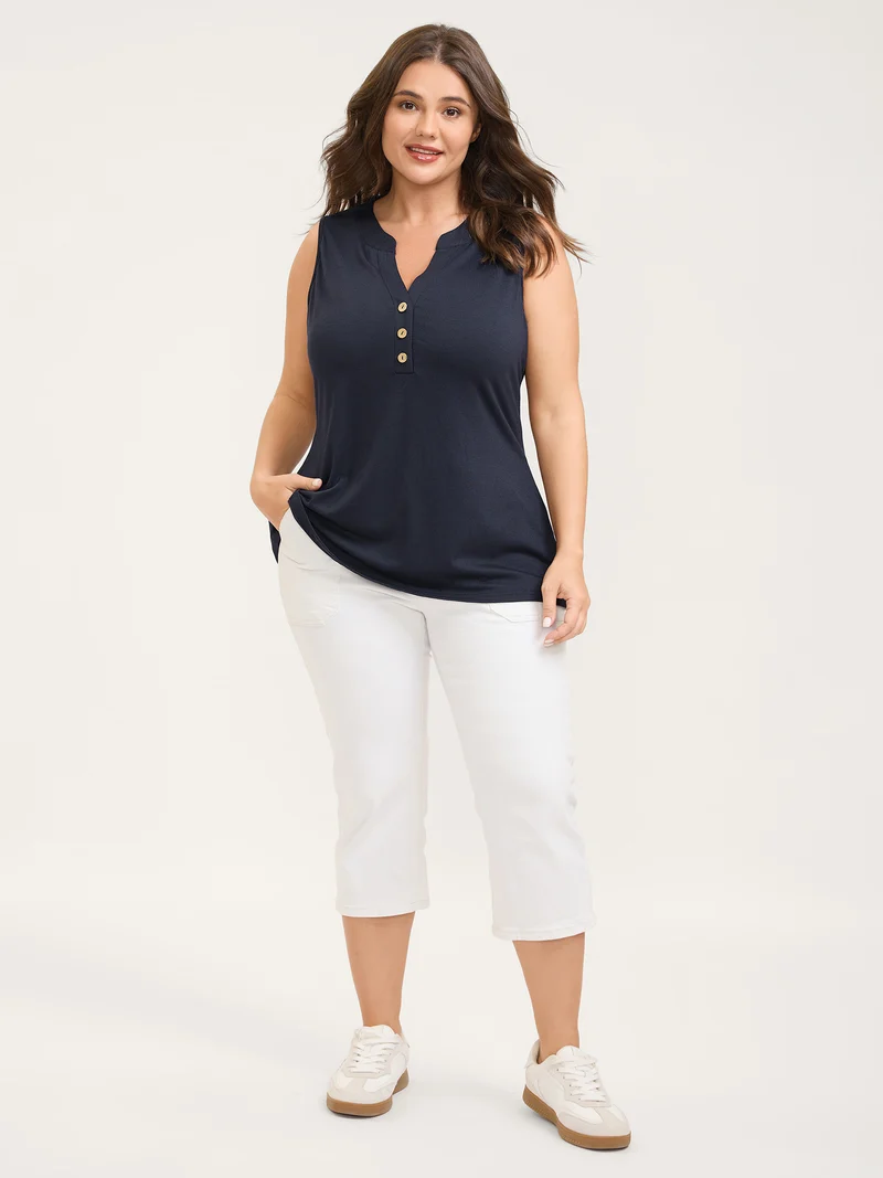 Supersoft Button Detail Fitted Solid Tank Top