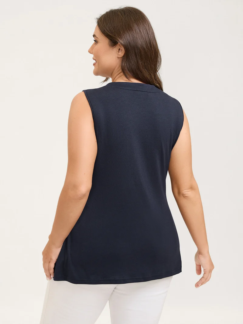 Supersoft Button Detail Fitted Solid Tank Top