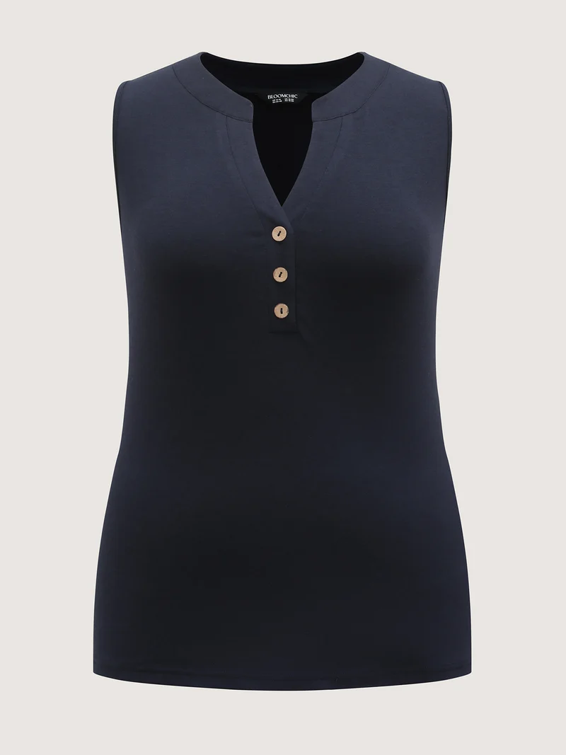 Supersoft Button Detail Fitted Solid Tank Top