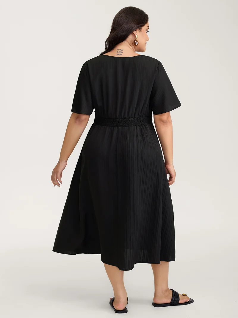 Floral Embroidered Waist Lace Trim Midi Dress