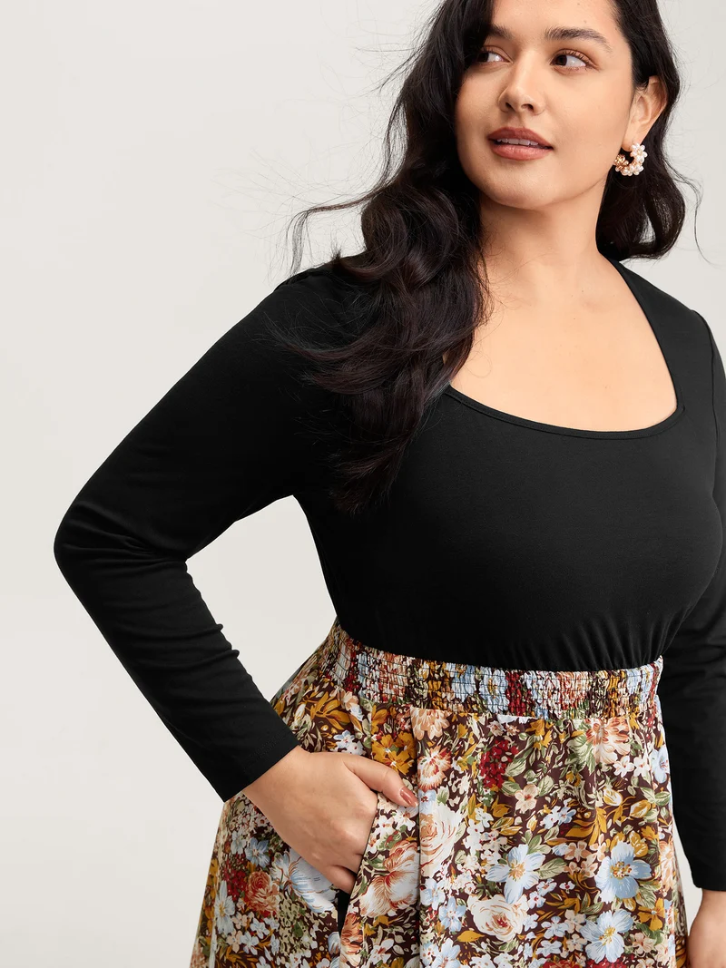 Floral Print High-Low Hem Midi Dress