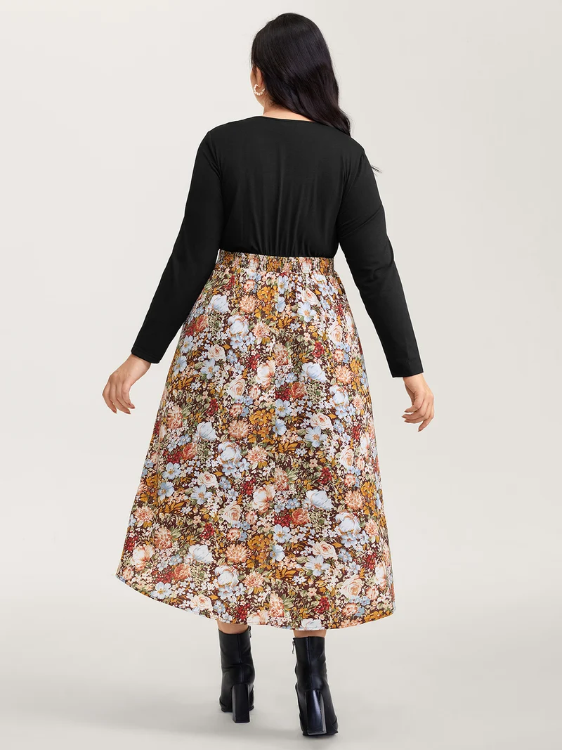 Floral Print High-Low Hem Midi Dress