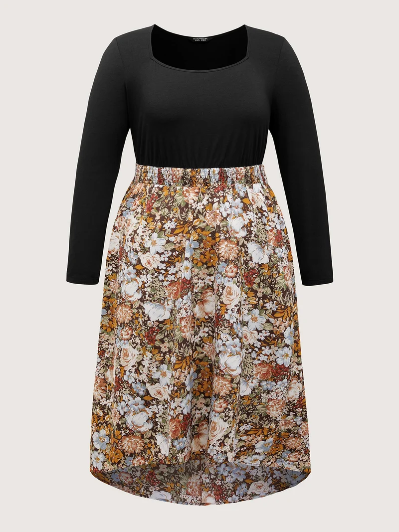 Floral Print High-Low Hem Midi Dress