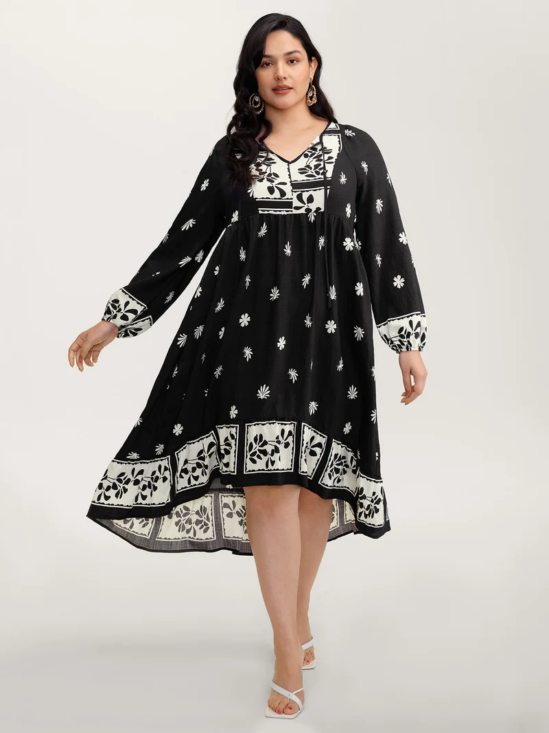 Floral Print Pockets A-Line Flowy Midi Dress