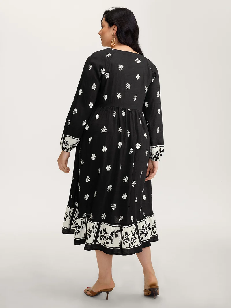 Floral Print Pockets A-Line Flowy Midi Dress