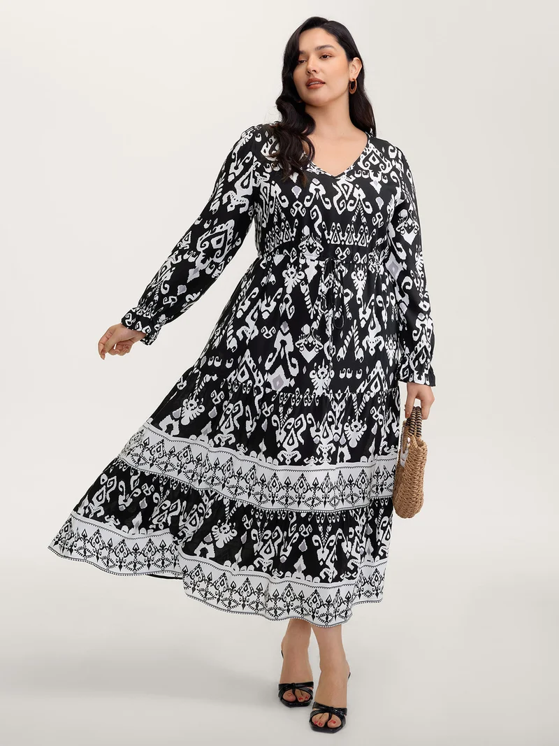 Floral Print Adjustable Drawstring Waist Midi Dress