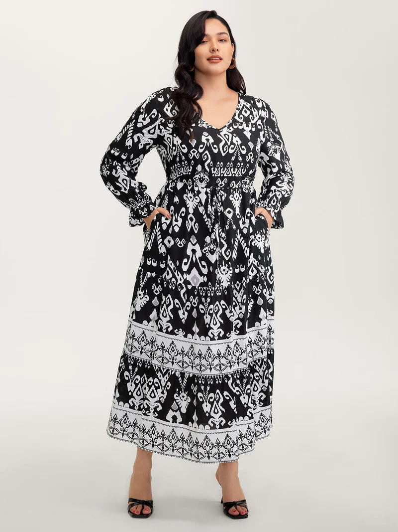Floral Print Adjustable Drawstring Waist Midi Dress