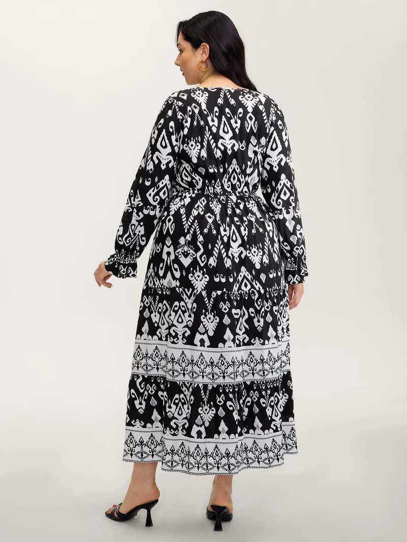 Floral Print Adjustable Drawstring Waist Midi Dress