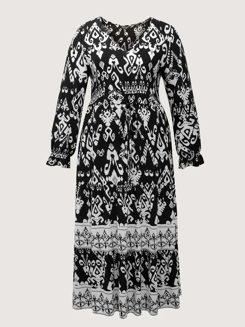 Floral Print Adjustable Drawstring Waist Midi Dress