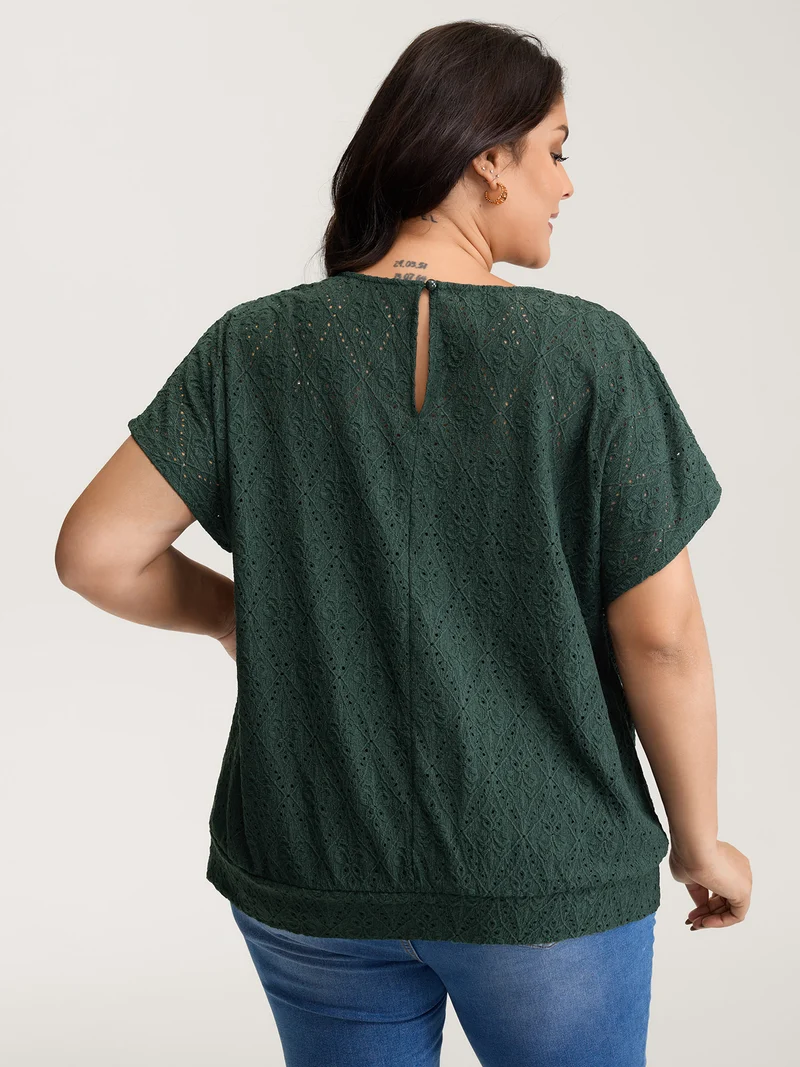 Draped Neckline Textured Button Back Blouse