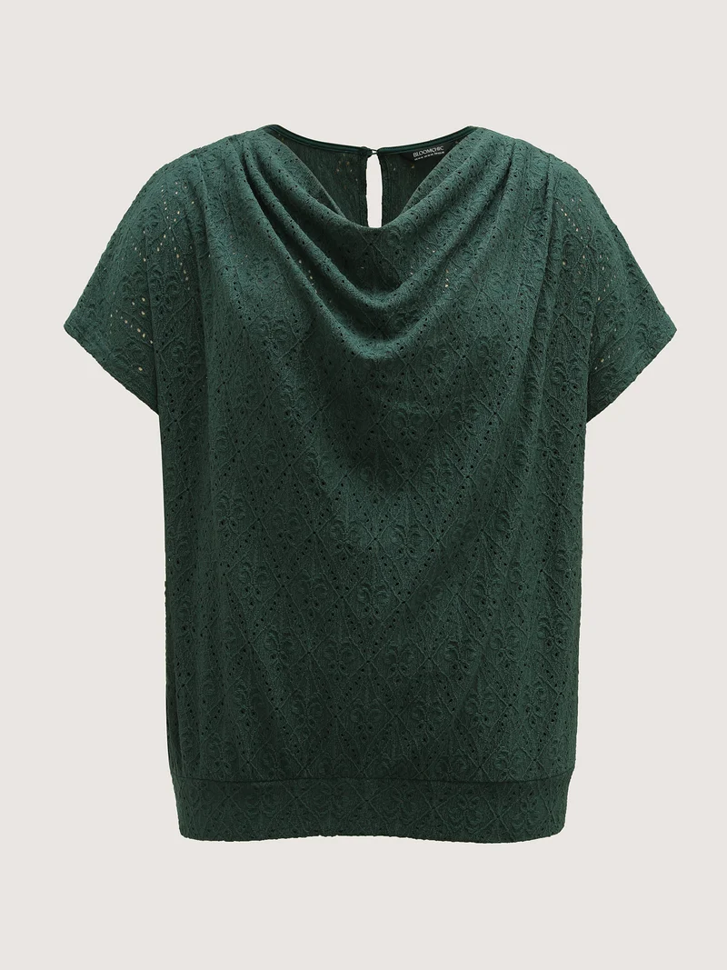 Draped Neckline Textured Button Back Blouse