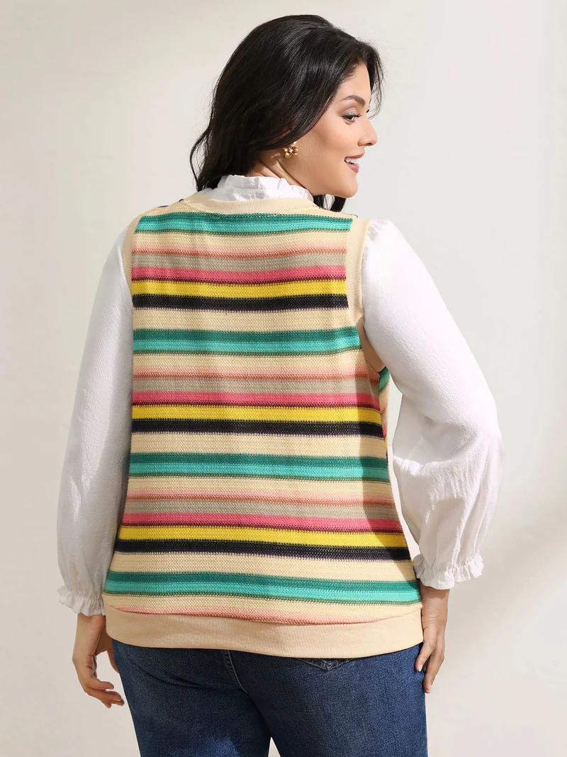 Colorful Stripe Stretchy Ribbed Hem Tank Top
