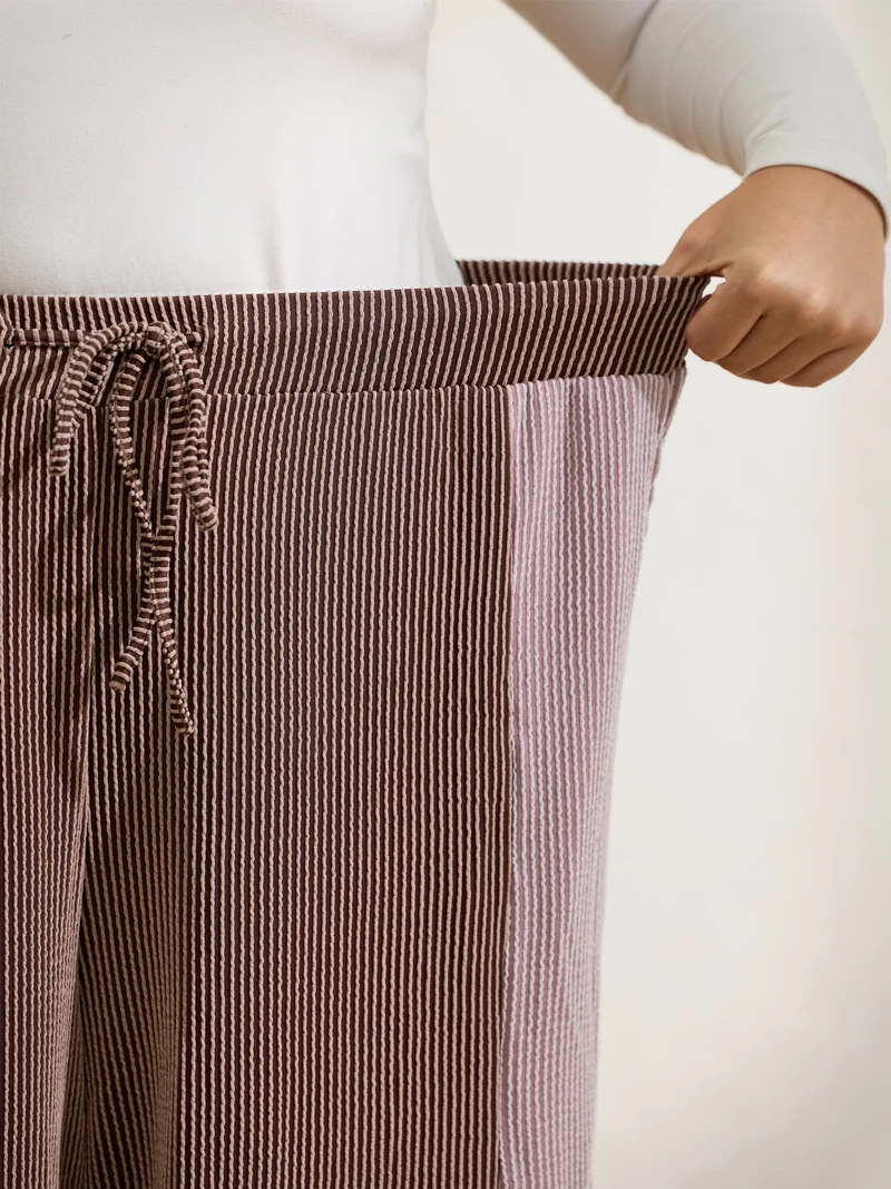 Colorblock Waist Drawstring Wide-Leg Pants