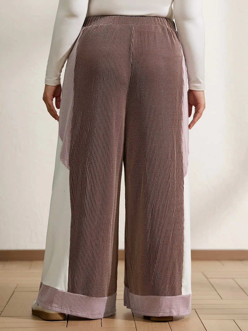 Colorblock Waist Drawstring Wide-Leg Pants