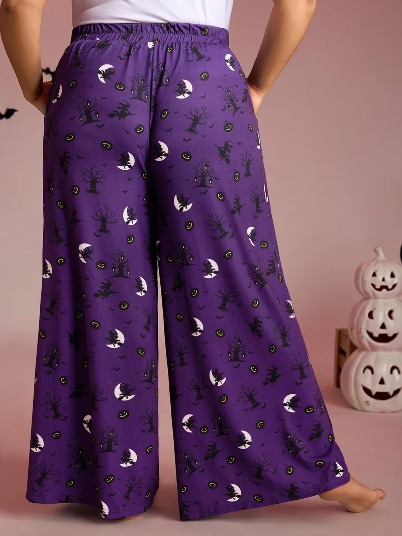 Midnight Halloween Print Wide-Leg Lounge Pants
