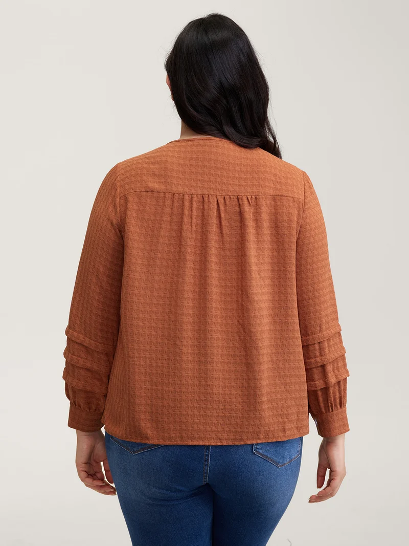 Textured Button Detail Pleated Button-Down Shirt