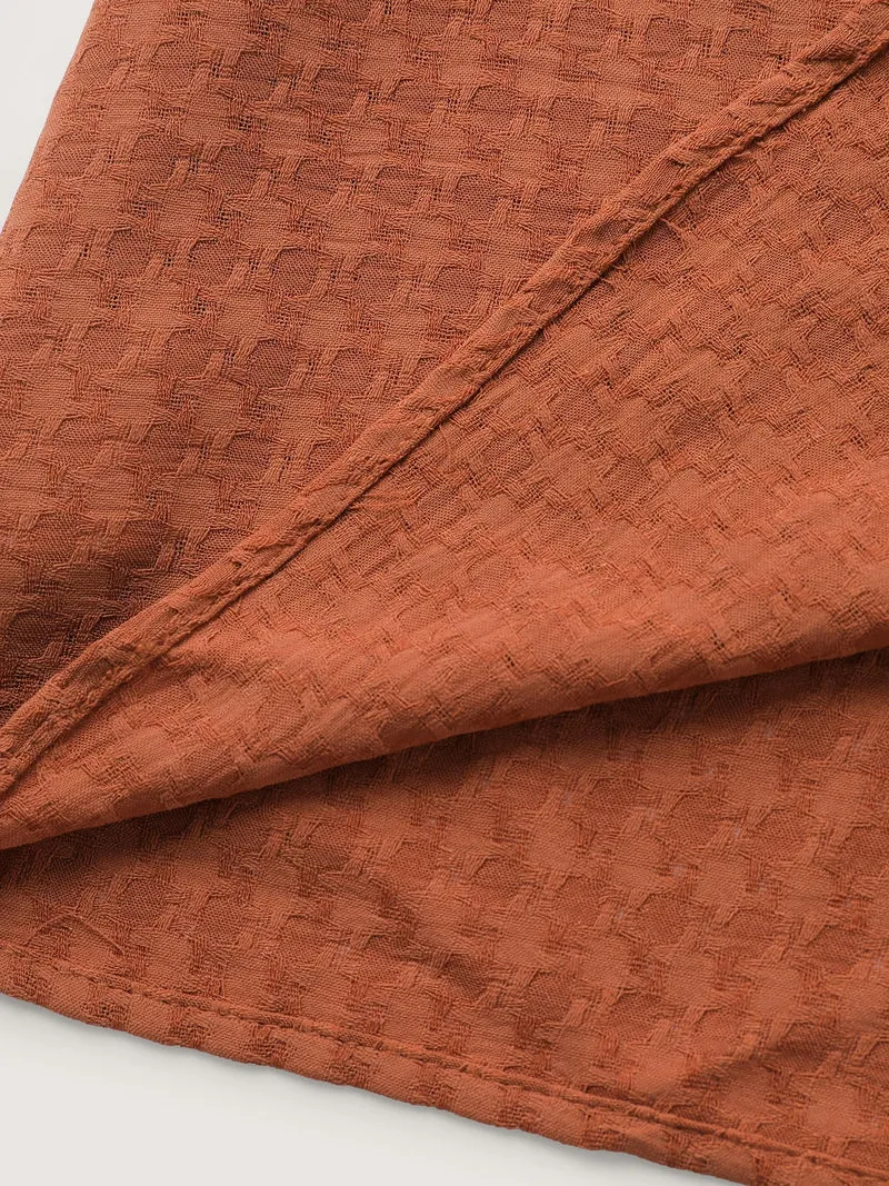 Textured Button Detail Pleated Button-Down Shirt