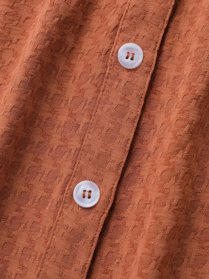 Textured Button Detail Pleated Button-Down Shirt