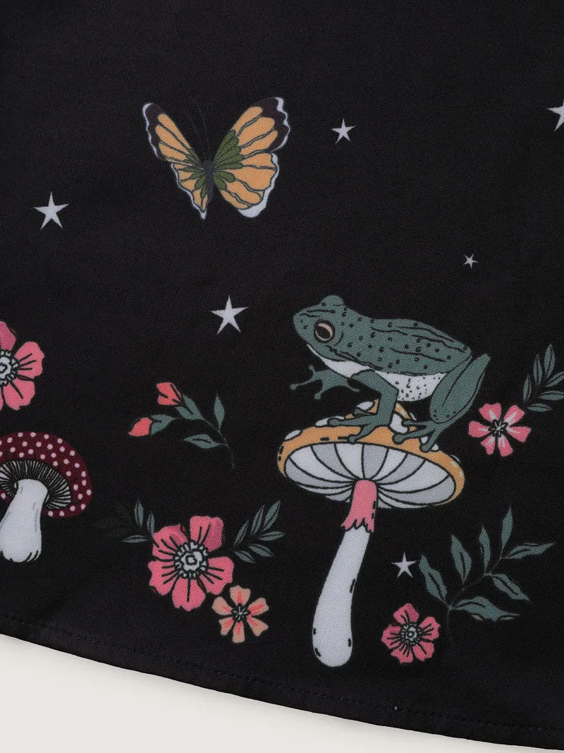 Mushroom Hem Print Adjustable Straps Skirt