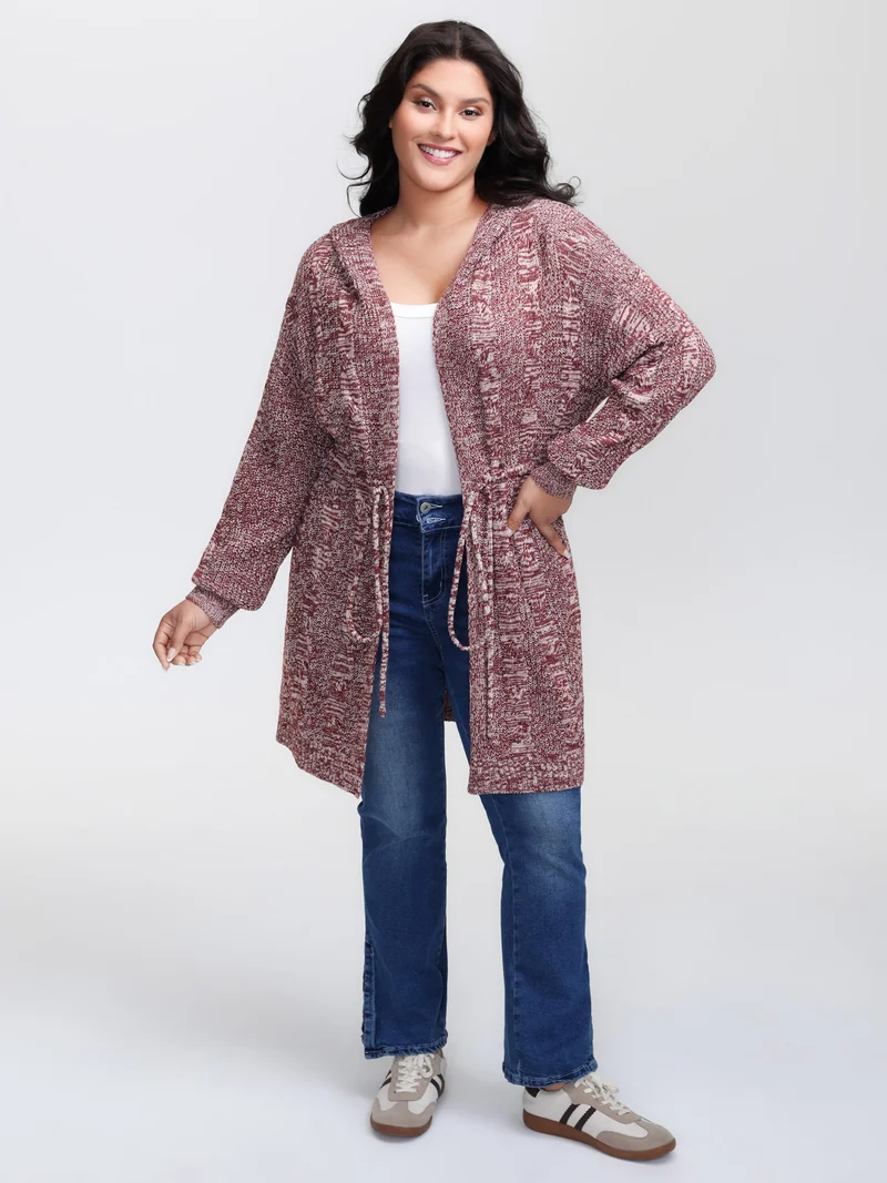 Cable Stitch Heather Hooded Knit Cardigan