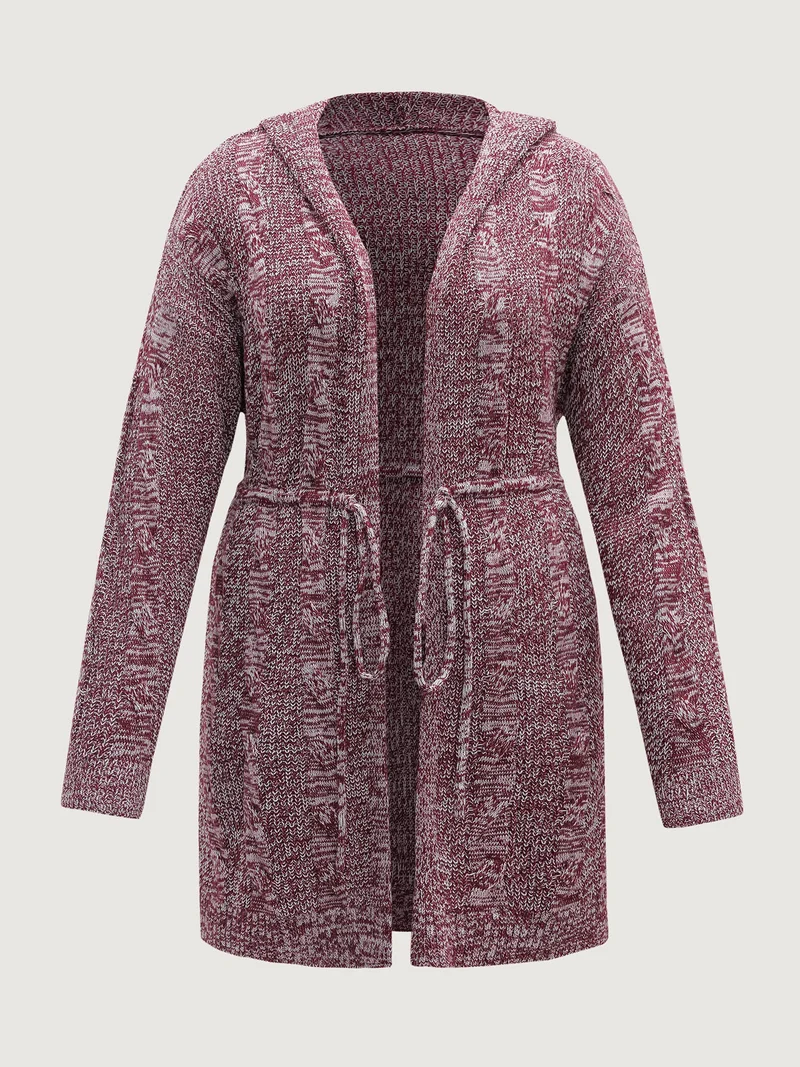 Cable Stitch Heather Hooded Knit Cardigan