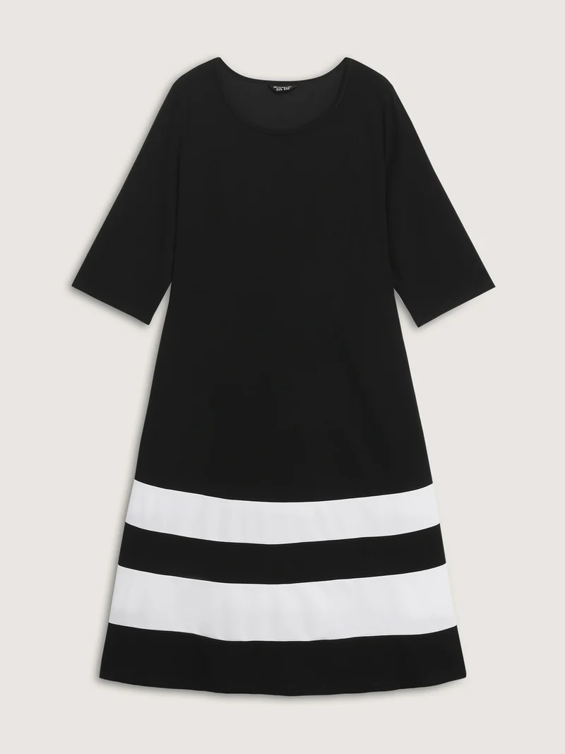 Color Stripes Pockets Midi Dress