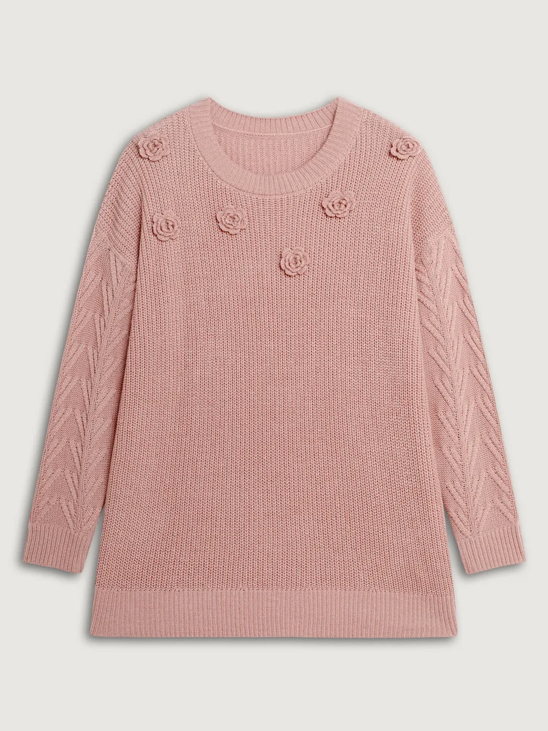3D Floral Textured Pullover