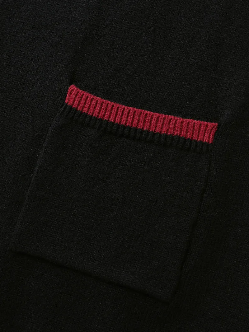 Lobster Jacquard Pockets Color Block Knit Cardigan