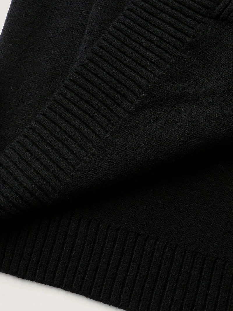 Lobster Jacquard Pockets Color Block Knit Cardigan