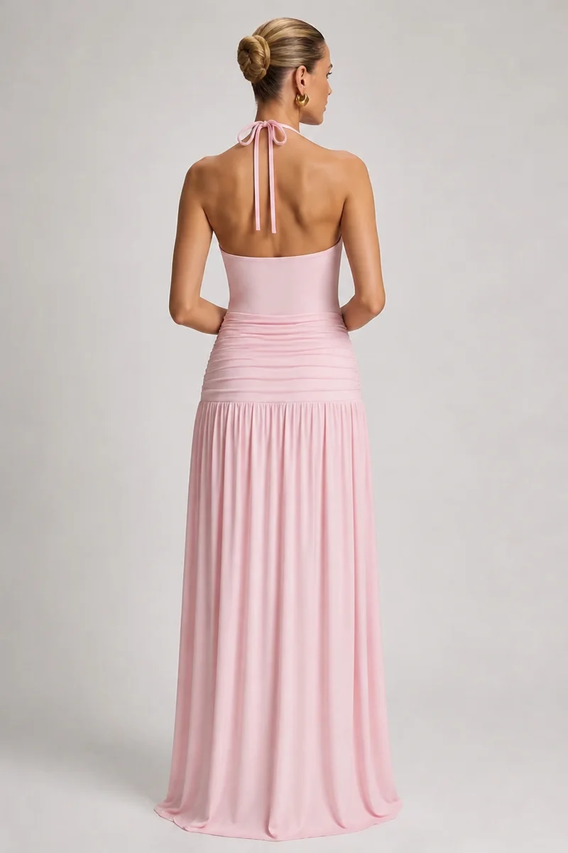 Robe maternité longue dos nu plissée