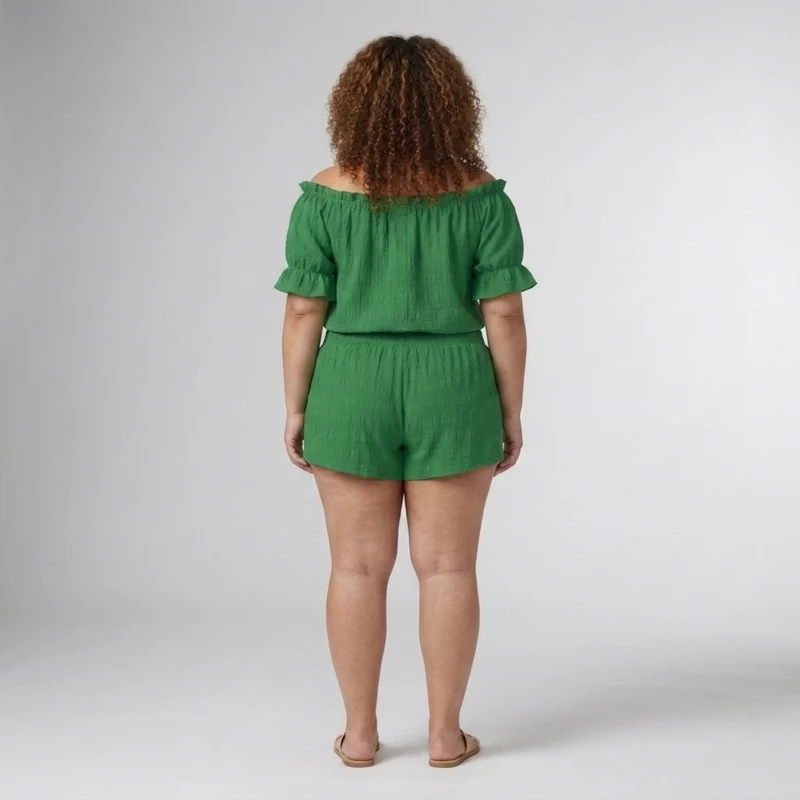 Ensemble deux pièces grande taille décontracté avec haut épaules dénudées