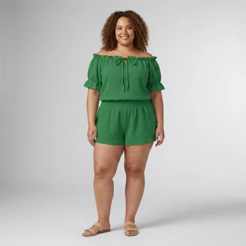 Ensemble deux pièces grande taille décontracté avec haut épaules dénudées