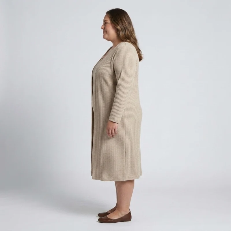 Ensemble grande taille robe sans manches et gilet long assorti en maille texturée