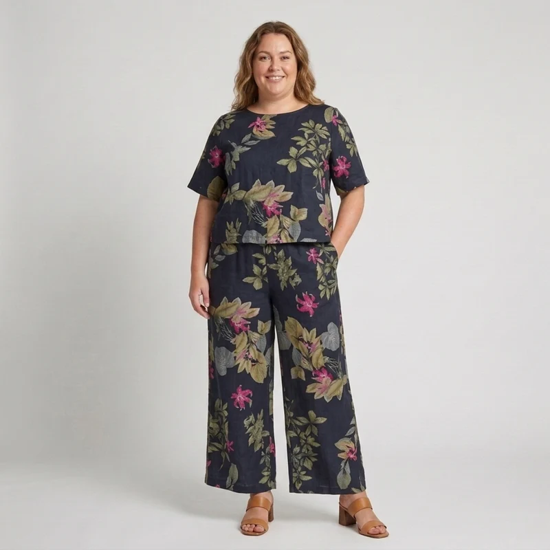 Ensemble pantalon grande taille à imprimé floral