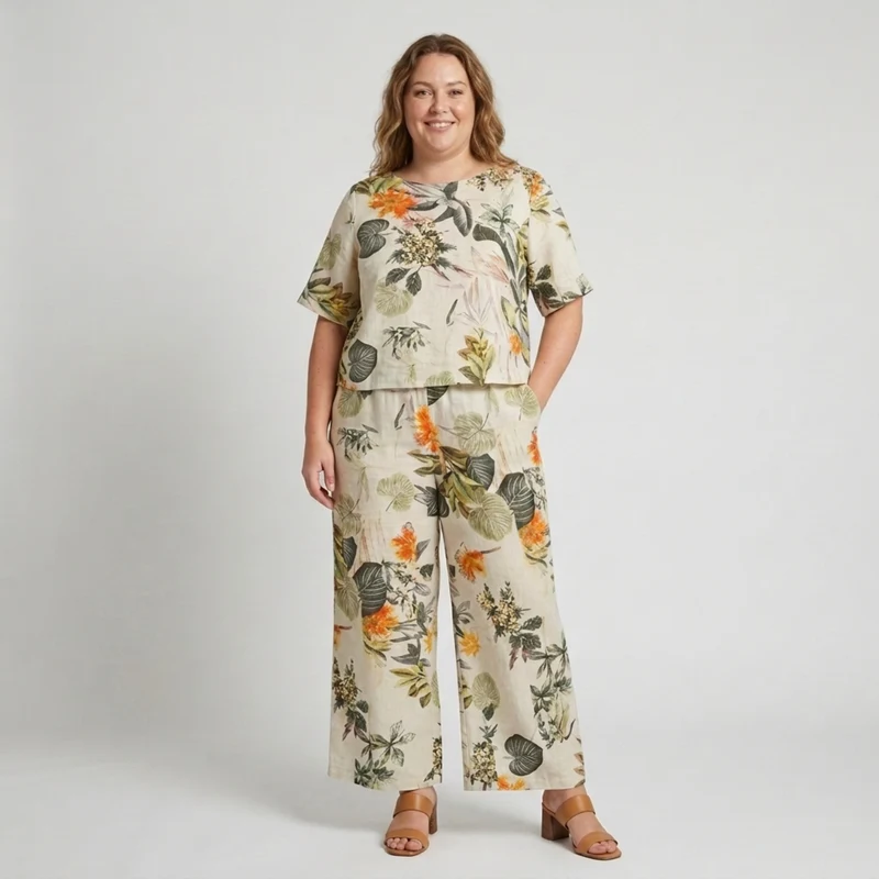 Ensemble pantalon grande taille à imprimé floral