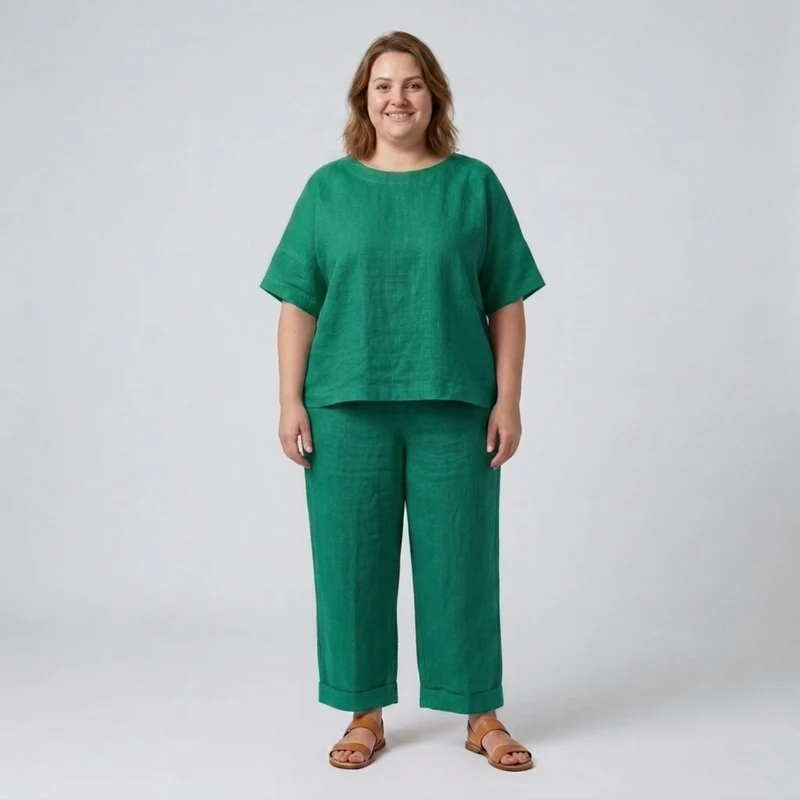 Ensemble pantalon grande taille en coton pour femme