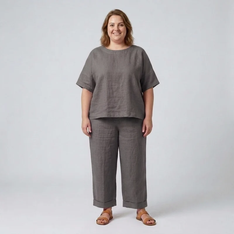 Ensemble pantalon grande taille en coton pour femme